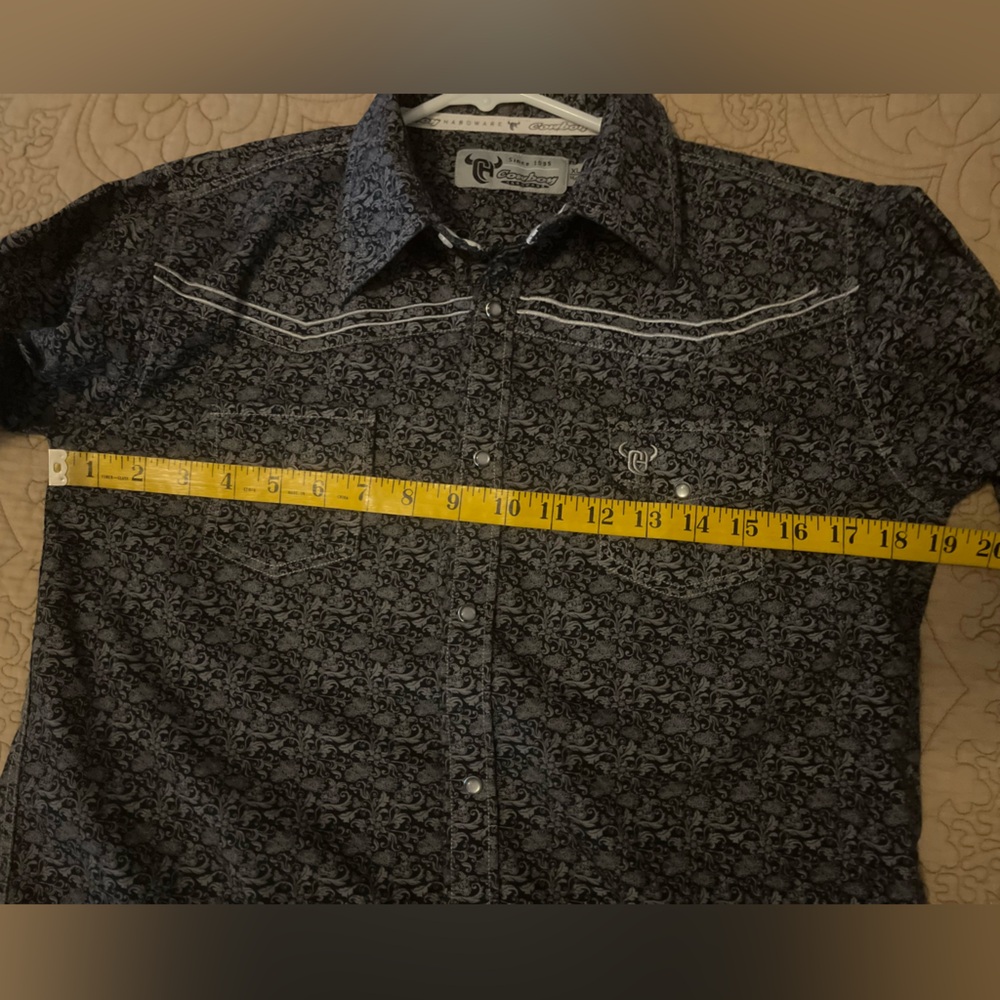 Cowboy Hardware Black Gray Paisley Western Snap Shirt Team Roper Sz Boys L 14/16 - Picture 9 of 10